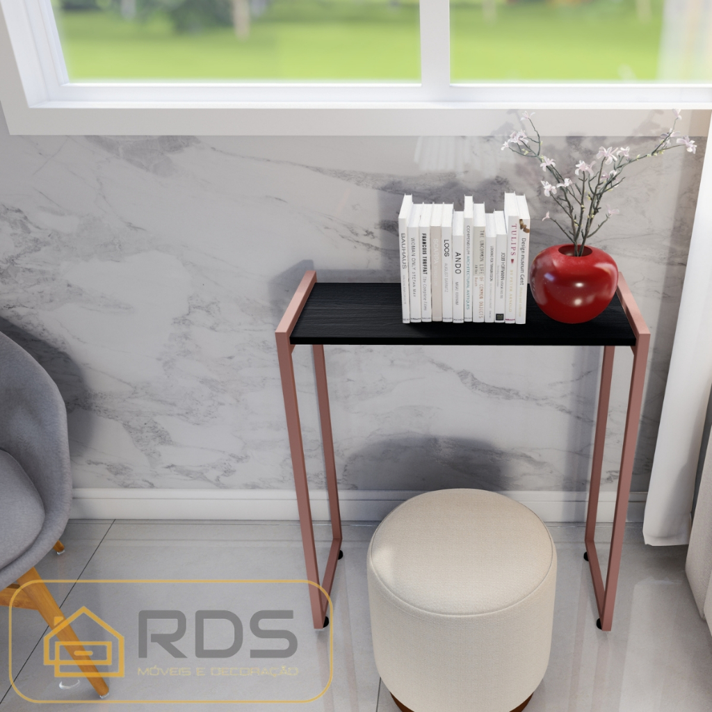 Aparador Industrial Bella 68x30x90cm – Buffet para Hall e Sala com Pé Rose Gold
