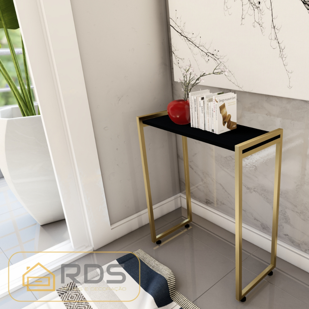 Aparador Industrial Bella 68x30x90cm – Buffet para Hall e Sala com Pé Dourado