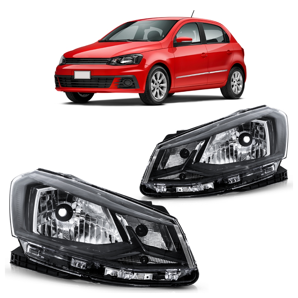 Farol Dianteiro Gol G7 2016 2017 2018 Máscara Negra Foco Simples Lente Lisa Acrilico