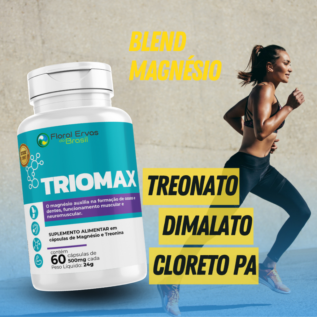 Triomax Bland Dimalato Treonato Cloreto PA Puro Concentrado 500mg 60Cáps Floral Ervas