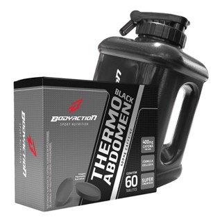 Thermo Abdomen Black 60 Comp + Galão Água 1,6 Litros Academia Bodyaction