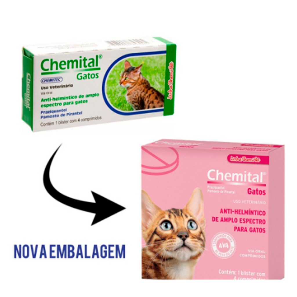 Vermífugo para Gatos Chemital 4 Comprimidos