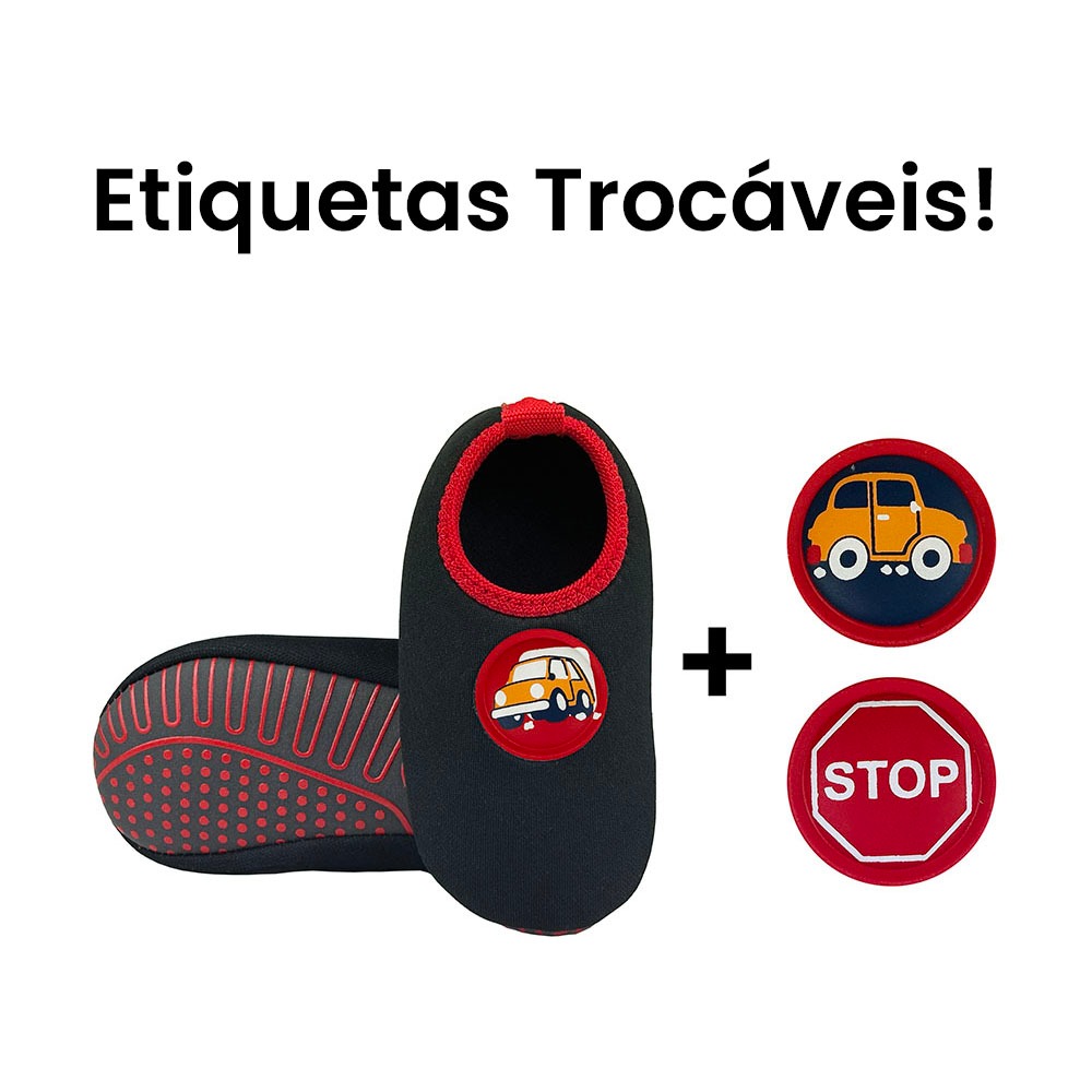 Sapatilha Infantil Antiderrapante Etiquetas Trocáveis Menino Carro Magicc Kids S116