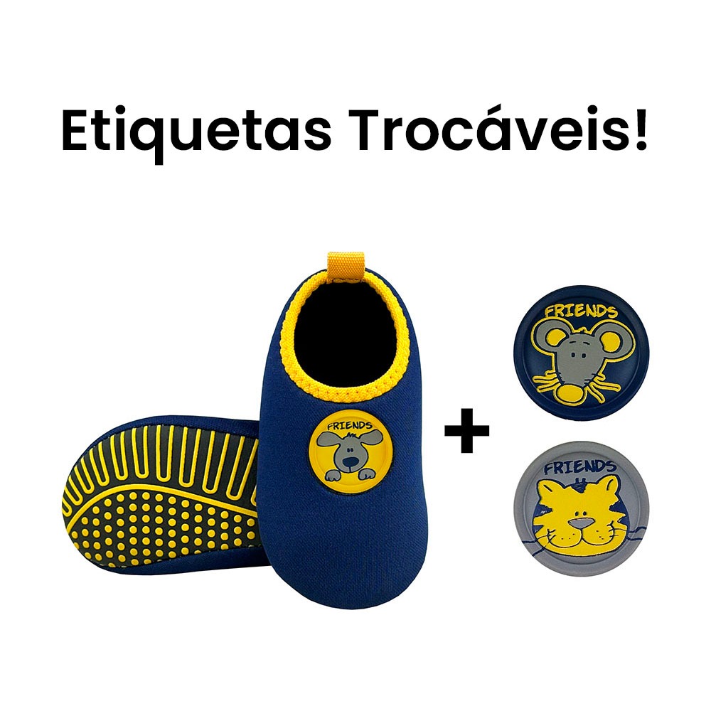 Sapatilha Infantil Antiderrapante Etiquetas Trocáveis Menino Cachorro Magicc Kids S117