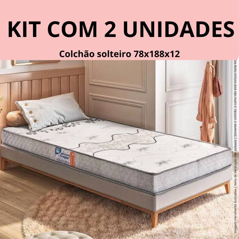 Kit 2 colchões solteiro espuma D20 78x188 altura 12cm