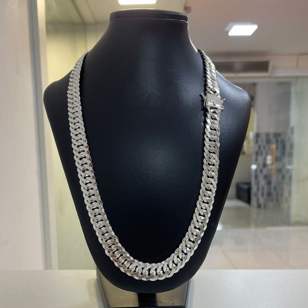 CORRENTE CORDÃO GOURMET LAMINADA 15MM BANHADO A PRATA