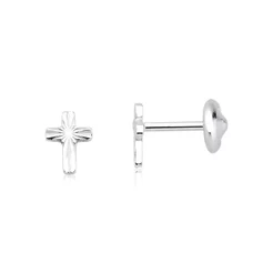 Brinco Infantil de Prata 925 Cruz diamantada