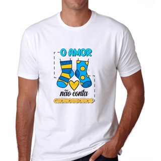 Camiseta Síndrome de Down meias coloridas O amor não conta cromossomos T21 em Oferta na Shopee
