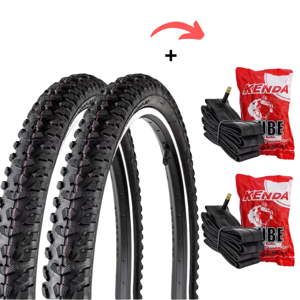 Par De Pneu Bicicleta Levorin Excess MTB 26x1.95 Cravo + Câmara Ar Kenda Aro 26 Bico Grosso