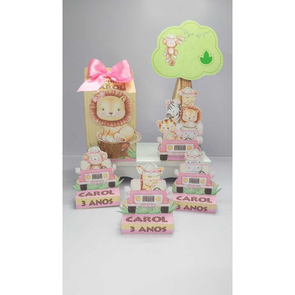 Kit Festa  Infantil Safari- Lembrancinhas Safari- Caixinha Personalizada Safari- Safari Rosa- Decoração Safari- Lembrancinha Festa