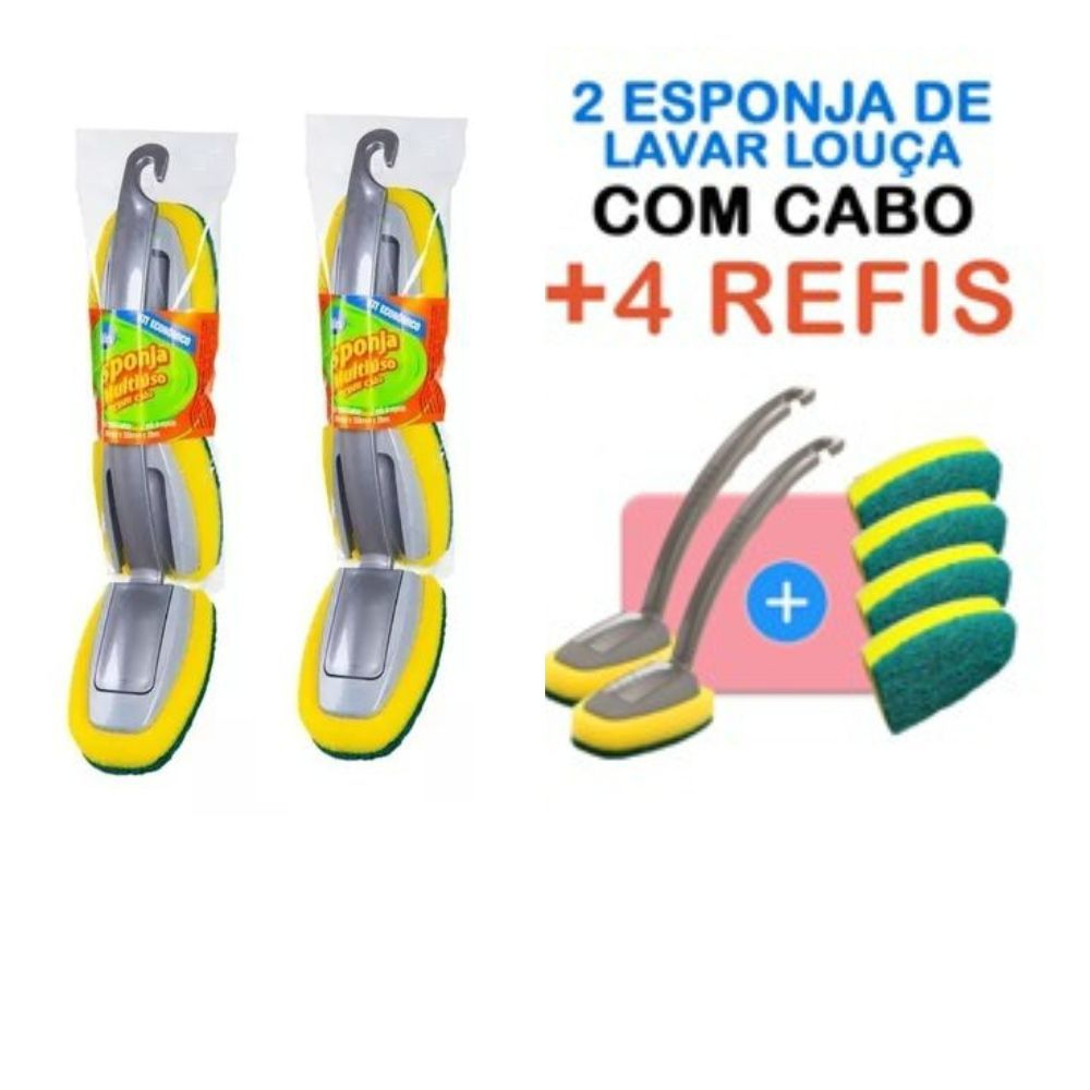 kit 2 escova lavar prato louça esponja bucha amarela com refil amarelo