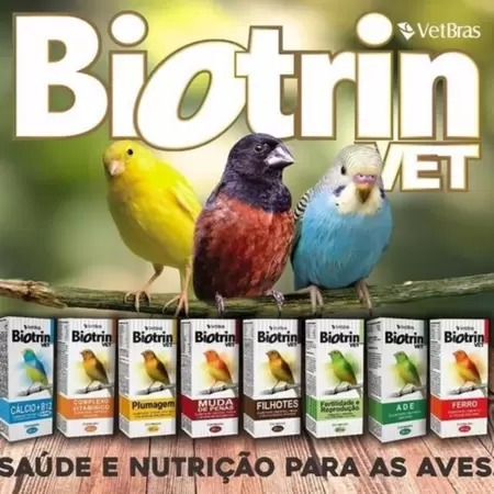 Biotrin Vet Pássaros Cálcio Vias Aéreas Iodo Canto 100PS Vitamínico Boldo Fertilidade Plumagem Muda