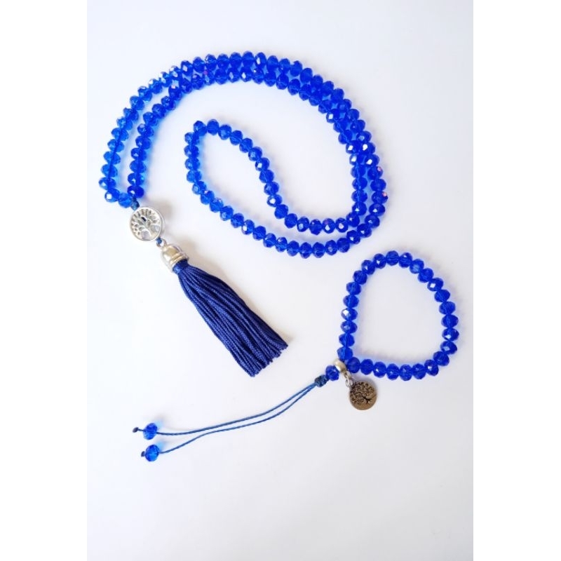 Imagem Japamala 108 Contas Cristal Azul Bic 8 mm + Pulseira 27 Contas Rosário Budista Meditação Ref:471