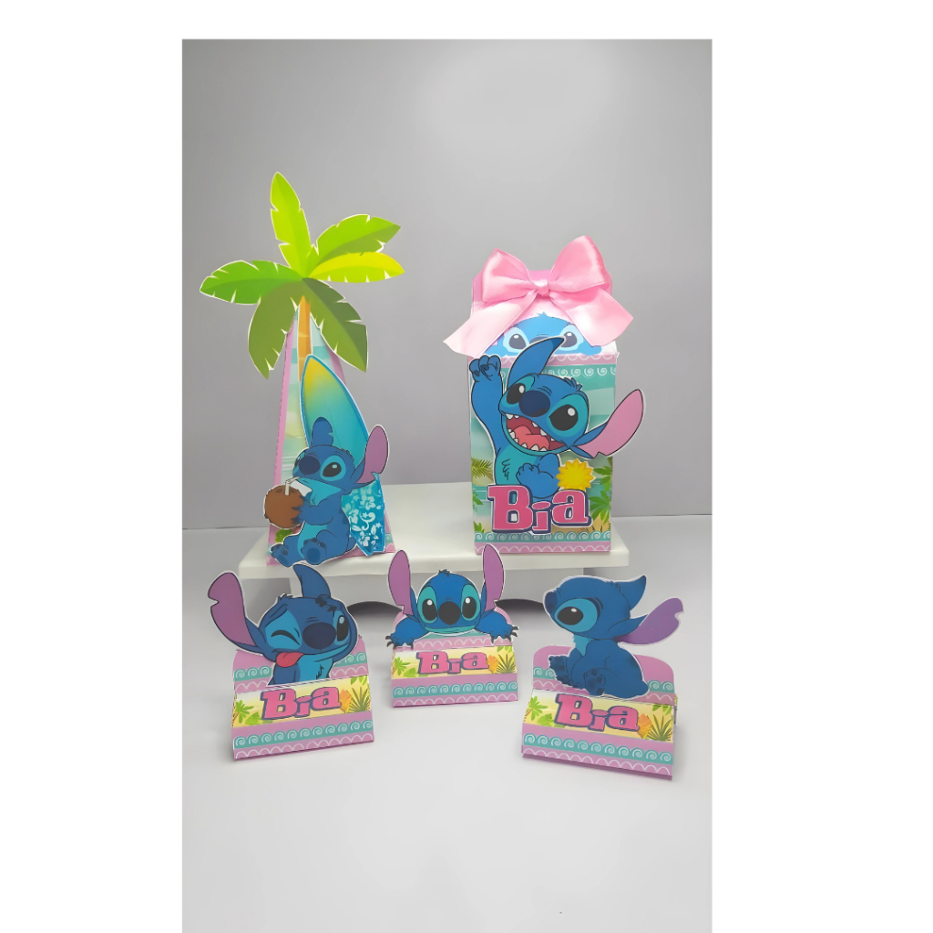 Kit Festa Infantil Stitch Rosa- Stitch Menina - Lembrancinhas Stitch- Papelaria Personalizada-Aniversário Caixinhas
