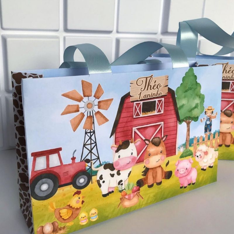 Sacolinha personalizada Fazendinha Aquarela - Sacolinha surpresa - Lembrancinhas - Kit Festa - Aniversário - Festa