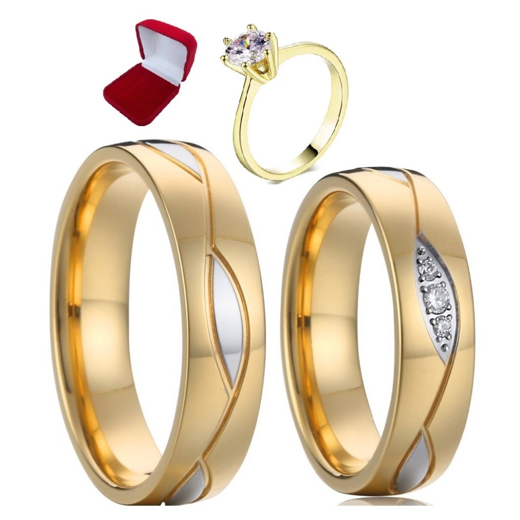 par de aliança banhada a ouro 3 banhos casamento e noivado compromisso anel solitario aliança barata