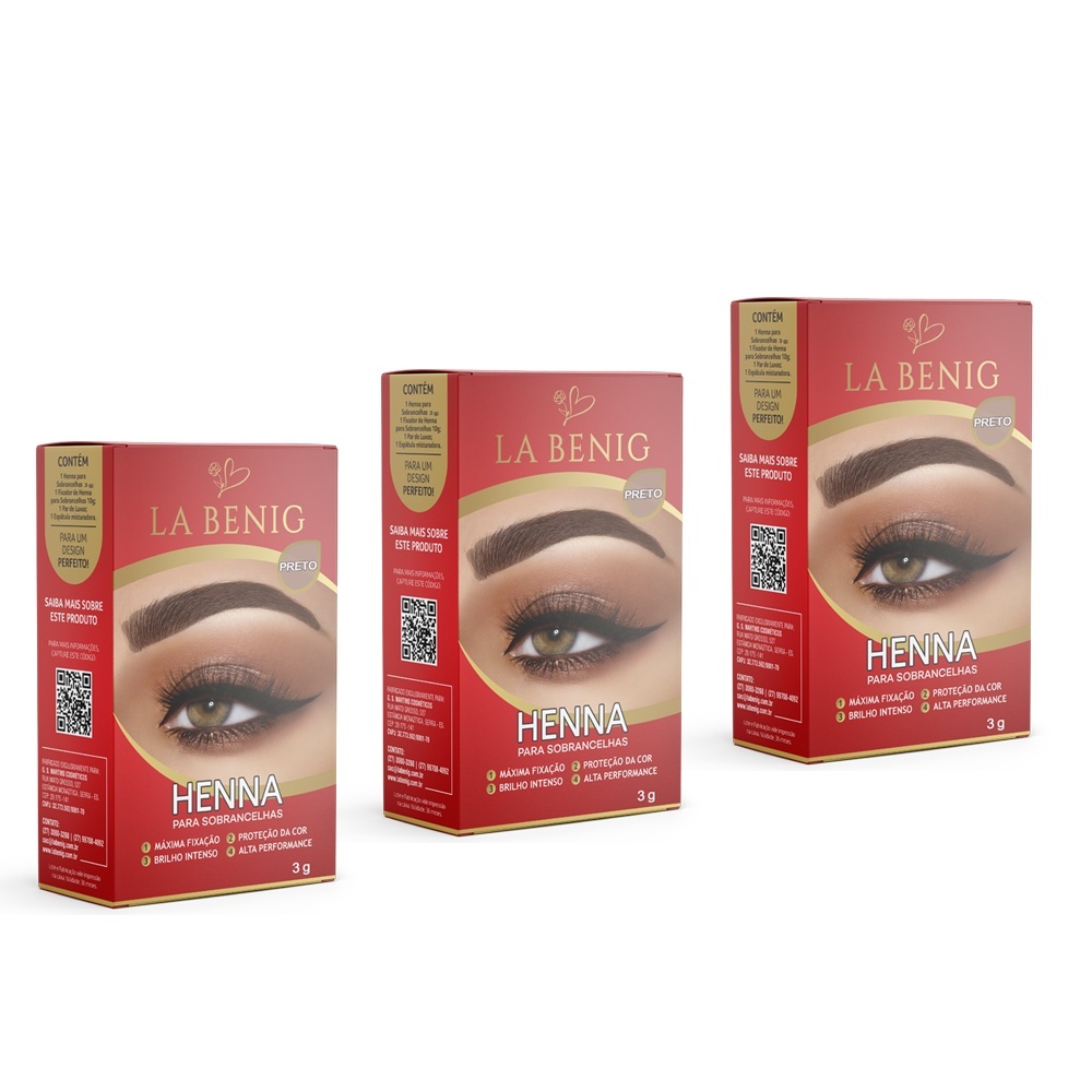 Kit 3 Henna La Benig Para Sobrancelhas Promoção - La Benig Profissional
