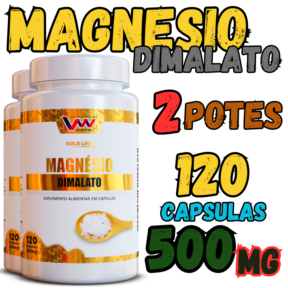 Potes Do Melhor Magnesio Dimalato DO Mercado 120 capsulas cada - Melhora na produção de energia comprar magnésio dimalato