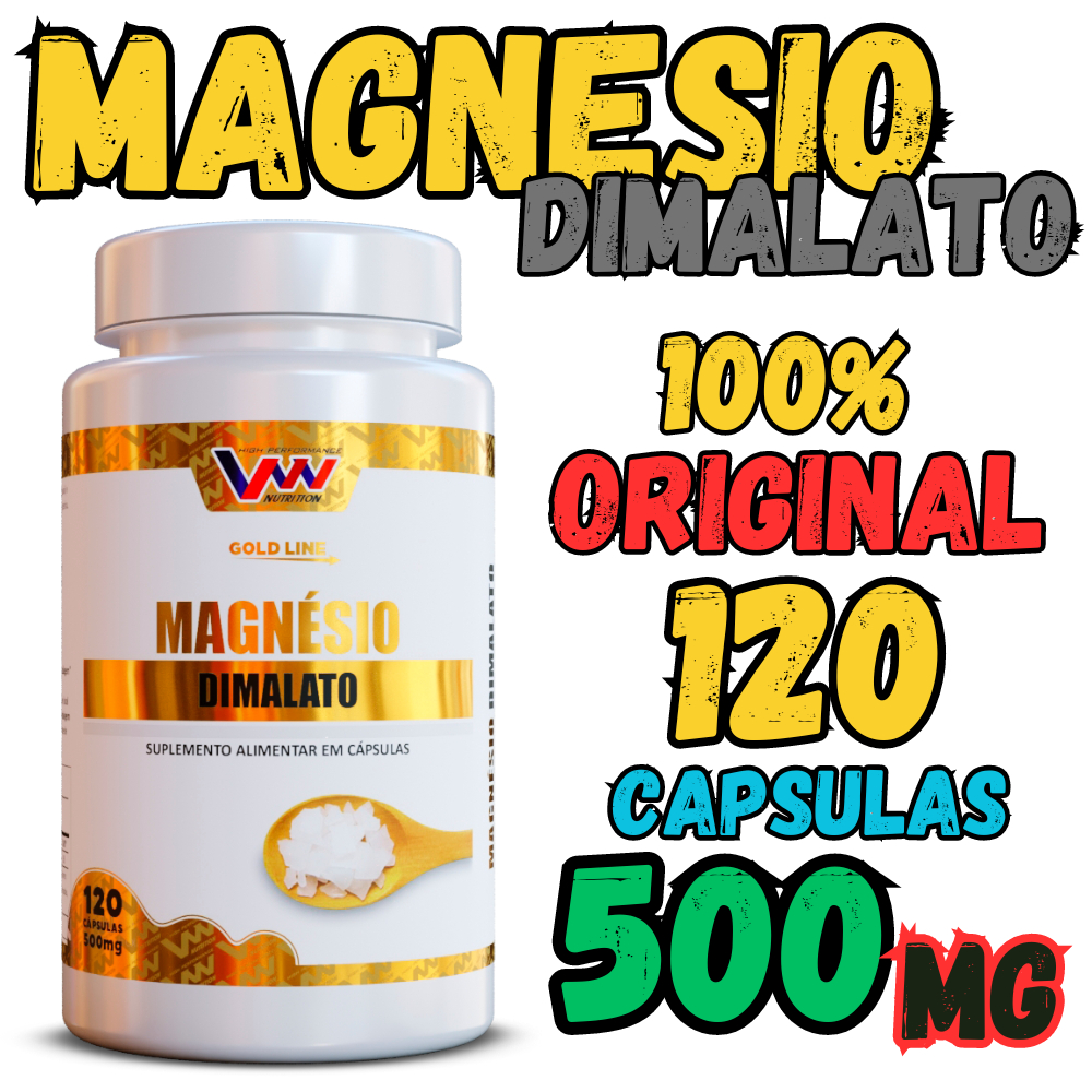 Magnesio Dimalato 100% Puro 120 Capsulas original Saúde óssea Muscular cardiovascular mental regula açucar no sangue