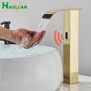 Sensor Torneira Banheiro Dourada Torneira Cascata Automática Água Quente E Fria Torneira Lavabo Automática em Oferta na Shopee