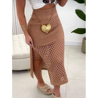 Saia Trico Modal Novo 2024 Saia Furo Com Fenda Em Dois Lado saída de praia com forró em Oferta na Shopee