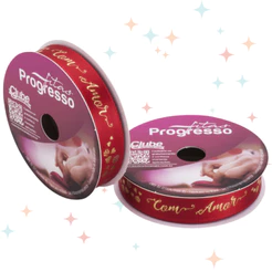 Fita em Cetim 15mmx10m Com Amor Vermelho com Dourado - 294 - Fitas Progresso - Rizzo Distribuidora