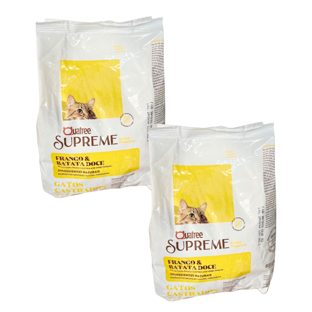 Ração Gato Castrado Quatree Supreme Adulto Sabor Frango e Batata Doce Cat Pet Kit 2kg