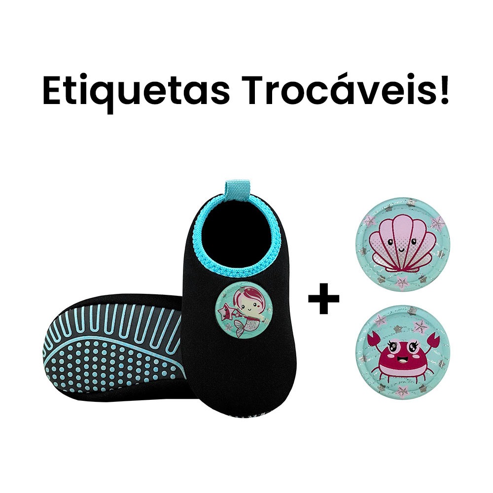 Sapatilha Infantil Antiderrapante Etiquetas Trocáveis Menina Sereia Magicc Kids S118