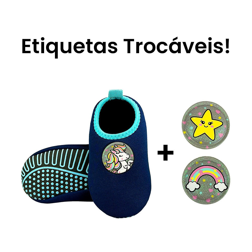 Sapatilha Infantil Antiderrapante Etiquetas Trocáveis Menina Unicórnio Magicc Kids S119