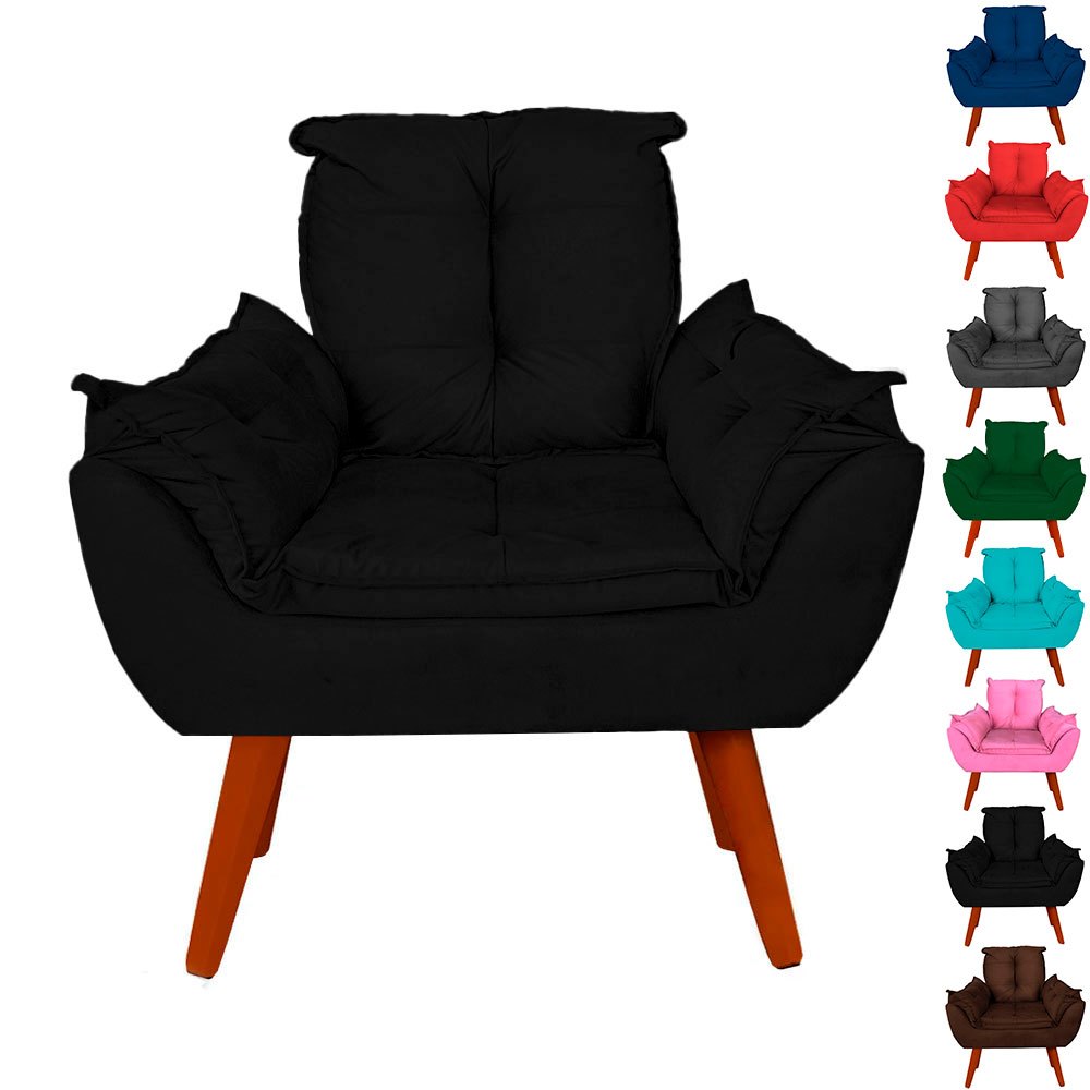 Poltrona Opala Suede Cores Pés Palito Para Recepção Sala De Estar