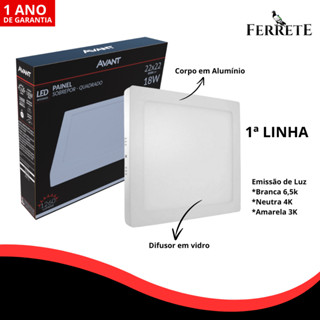 Painel Plafon Led Sobrepor Quadrado 18w Avant - 1ª Linha 22x22cm em Oferta na Shopee