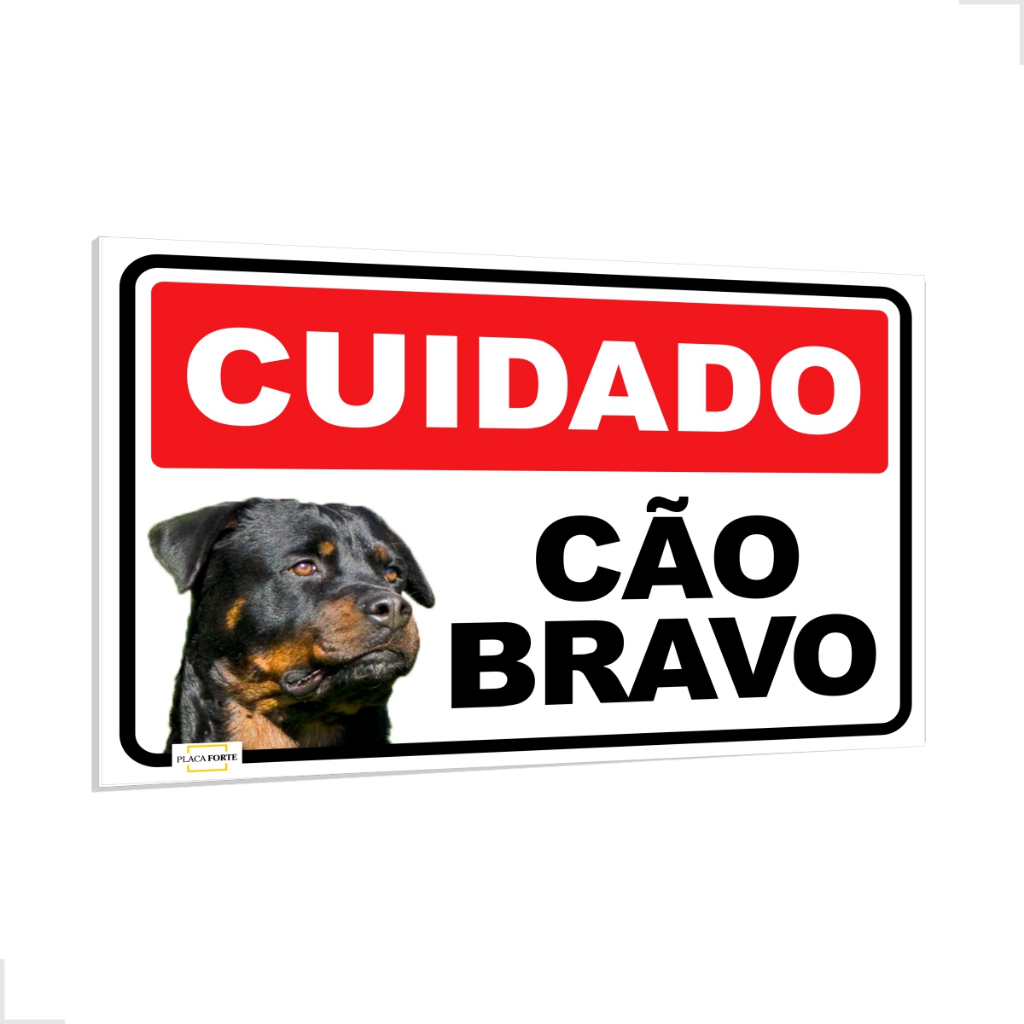 Placa Aviso Cuidado Cão Bravo Rottweiler Sinalização Perigo 30x20cm