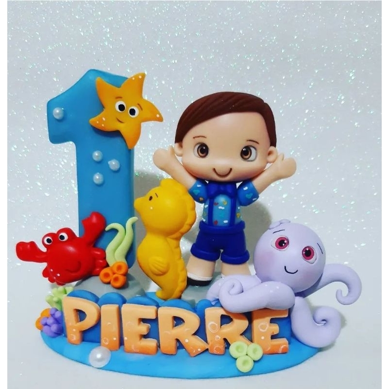 vela em biscuit fundo do mar com polvo