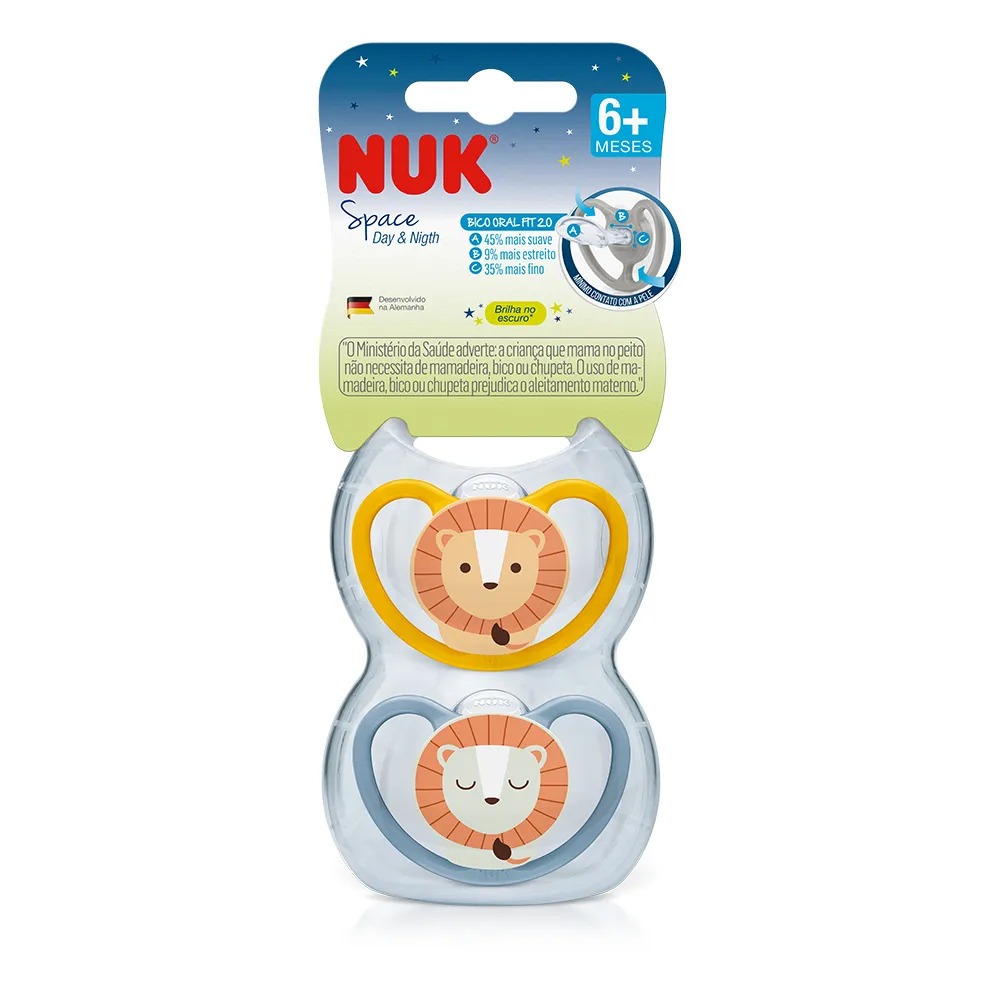KIT CHUPETA NUK FASE 2 DE 6 A 18 MESES SPACE BOY C/2UN SILICONE ORTO VENTILAÇÃO