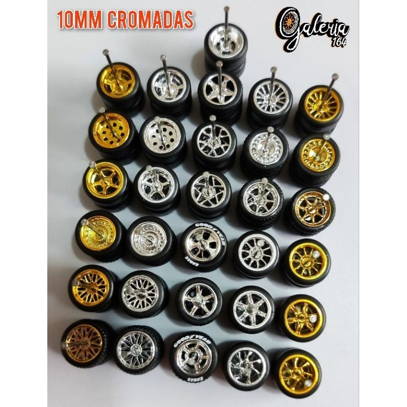 Rodas cromadas para hot Wheels, rodas cromada com pneus de borracha, rodas com pneus de borracha 1/64