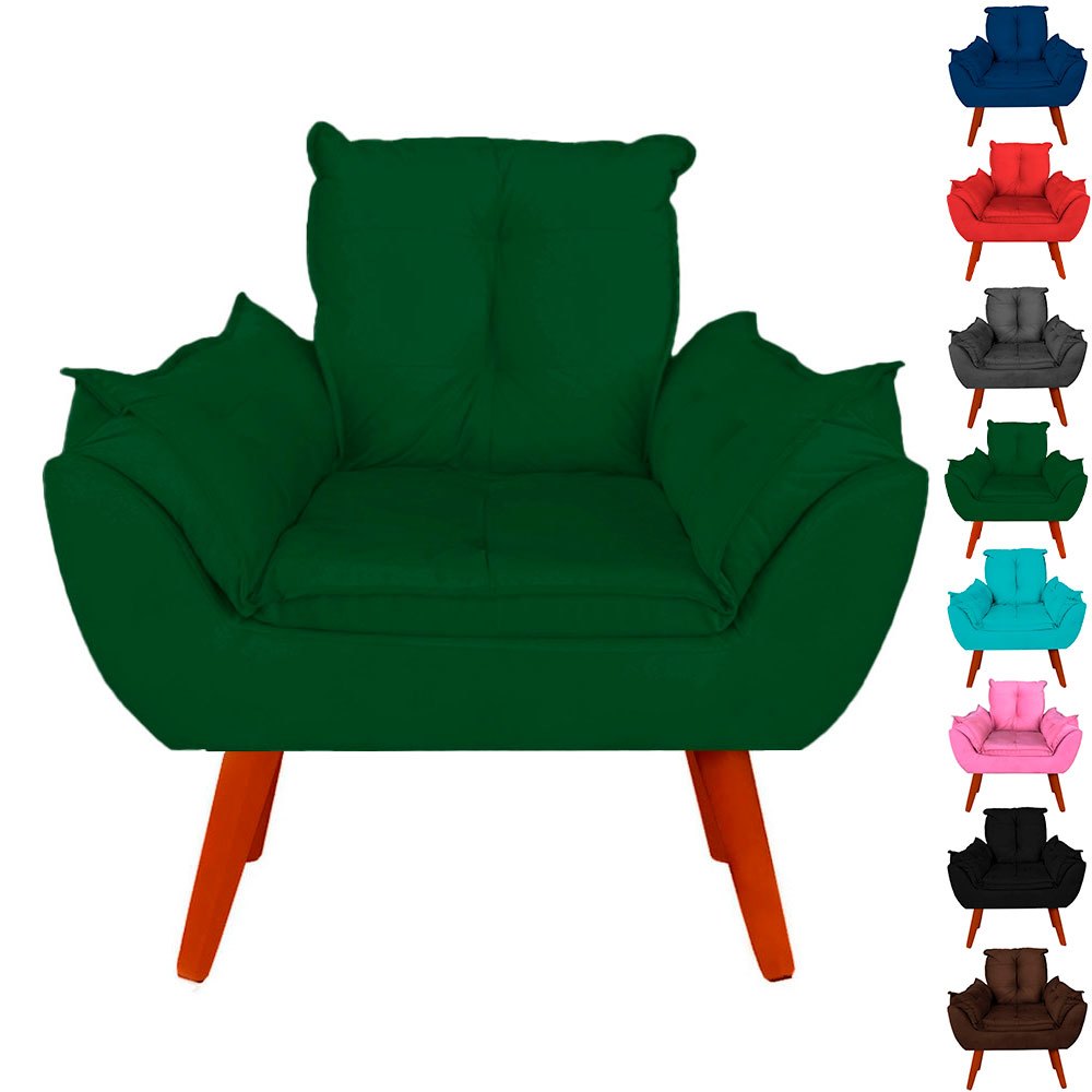 Poltrona Decorativa Opalla Suede Verde Bandeira Para Sala, Quarto e Recepção