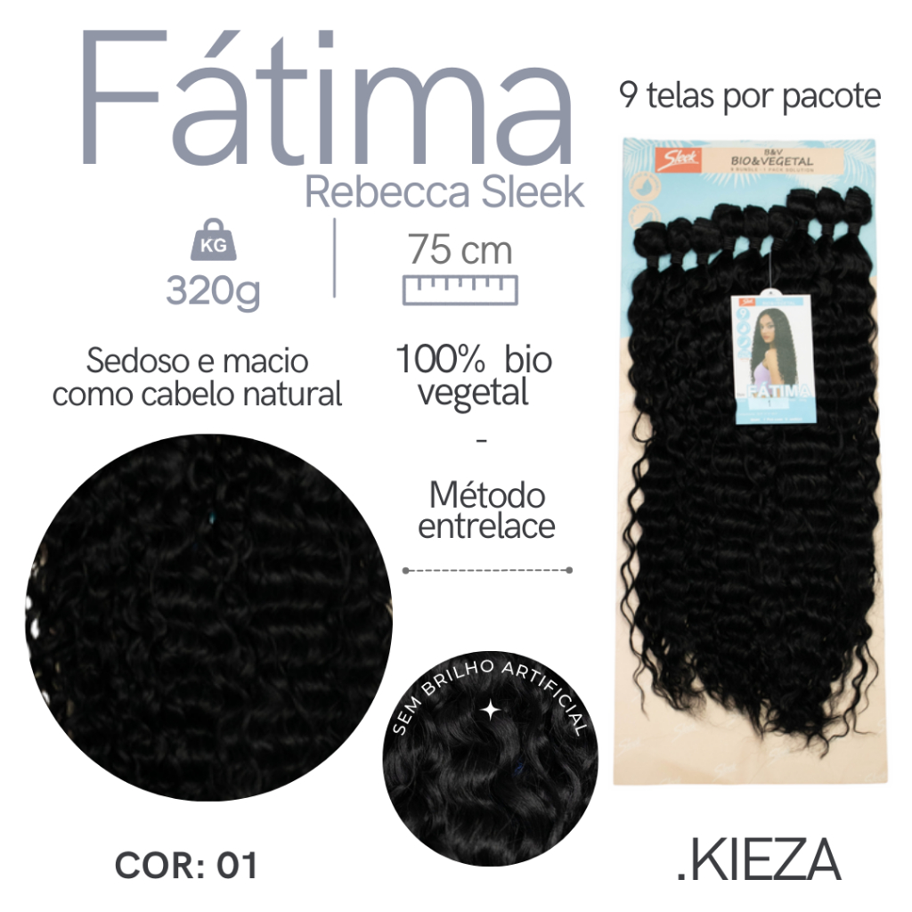 Cabelo Cacheado Bio Vegetal Para Mega Hair Fátima Sleek 9 Telas 75Cm + Agulha