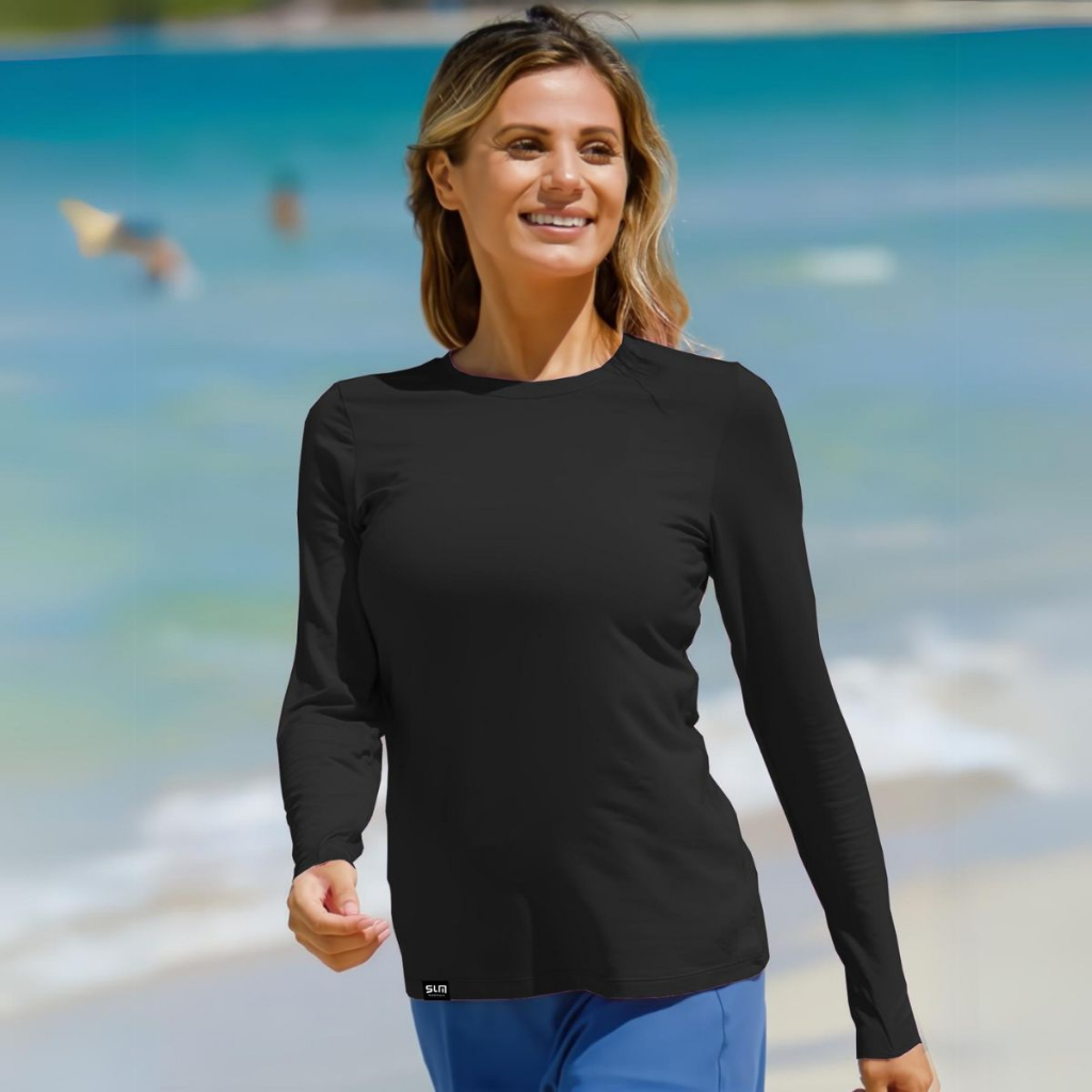 Camiseta UV Feminina Segunda Pele Proteção Solar Fator UV+50 Praia Piscina Atividade ao Ar...