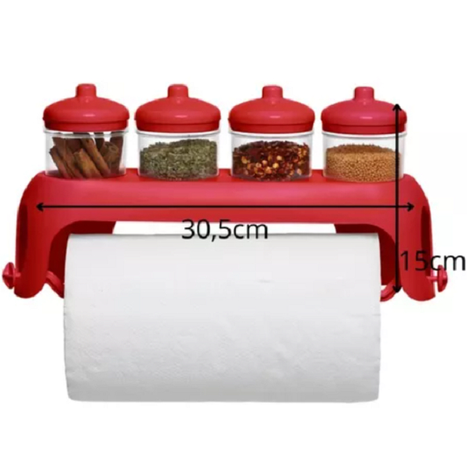 Suporte Papel Toalha E 4 Porta Condimentos De Cozinha Decorada ref 112 em Oferta na Shopee