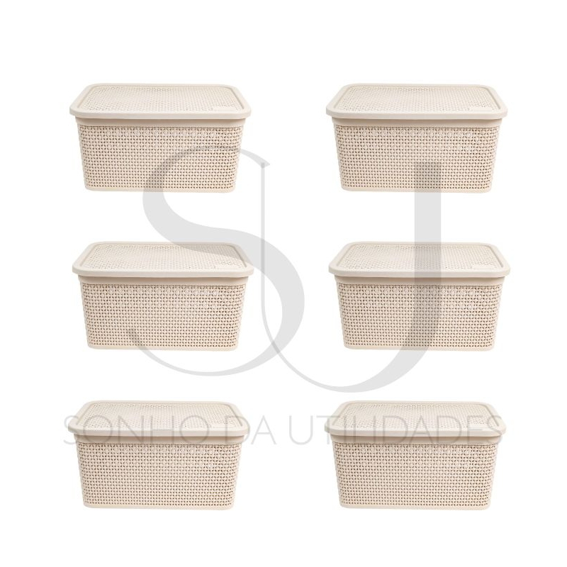 kit com 06 Caixa/Cestos:2,5 L/  Caixa organizadora Rattan Tampa/Praticidade/Elegância/Armazenamento