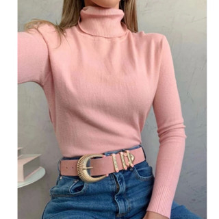Blusa feminina básica tricô cacharrel suéter gola alta elastano