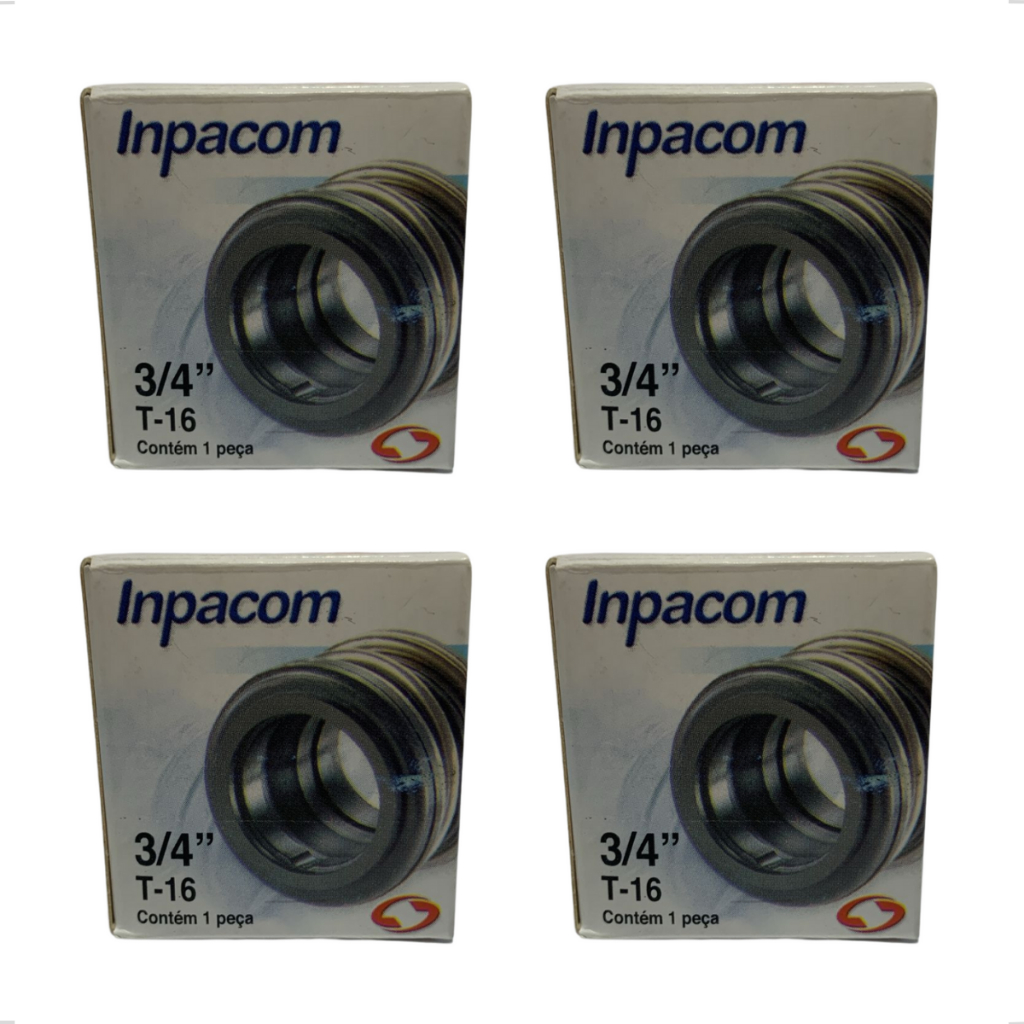 KIT Conjunto 4 Selos Mecânicos 3/4 Polegada Mola Emborrachada T-16 Bomba Piscina Inpacom