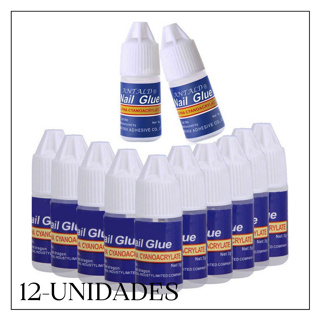 kit 12 Cola de Unha Postiças Tips Gel Fibra E Porcelana Nail Glue em Oferta na Shopee