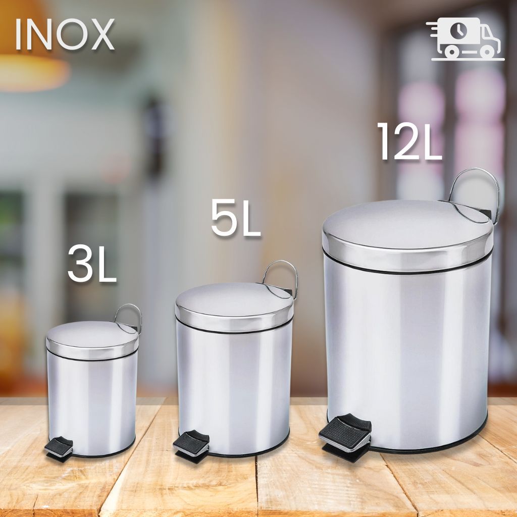 Lixeira Com Pedal Aço Inox Balde Interno Removível Cesto Lixo 3 5 12 Litros Banheiro Cozinha Escritório Lavanderia