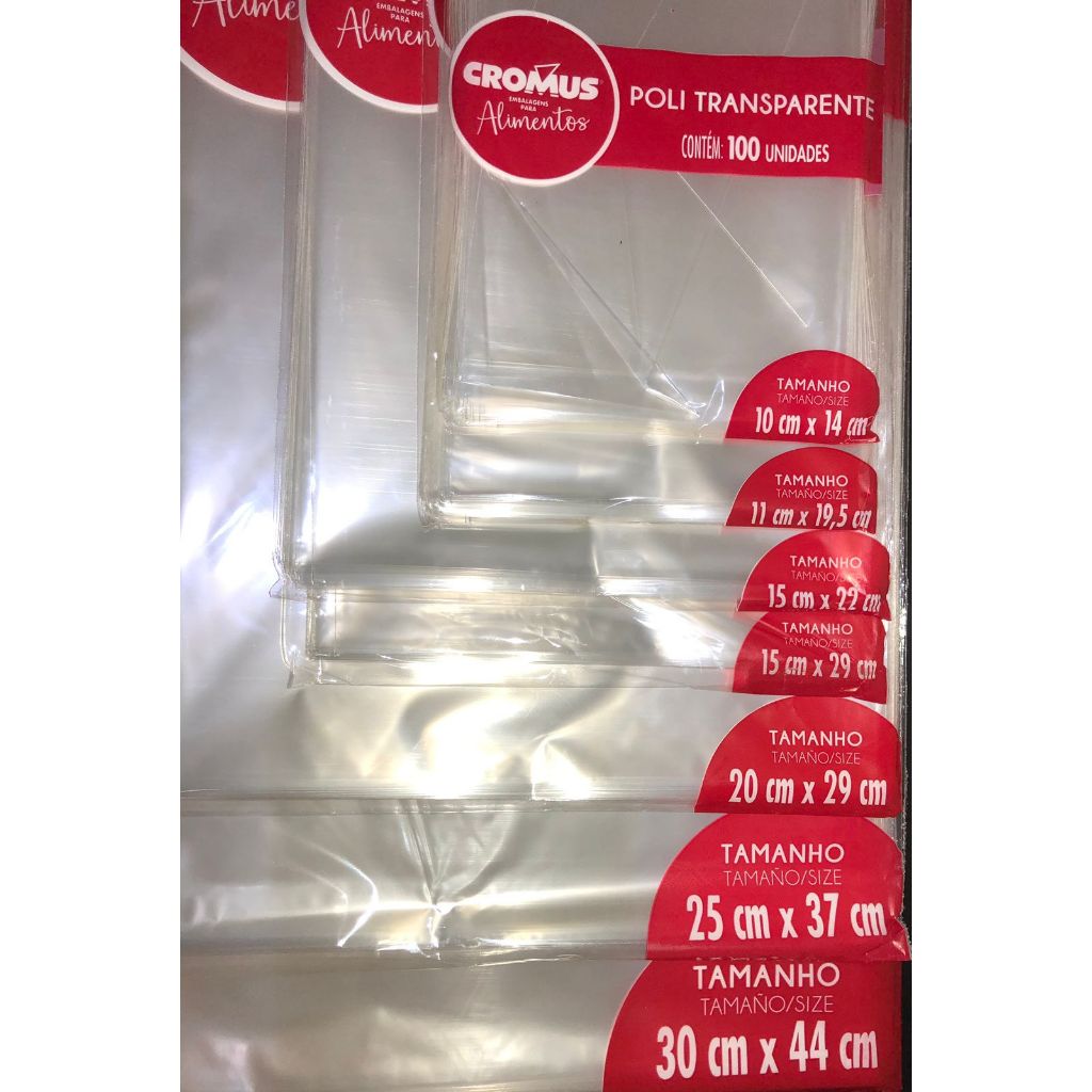 Sacos Poli Transparente Cromus Pacote com 100 unidades (medidas na variação) em Oferta na Shopee
