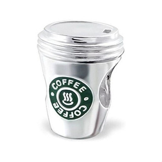 Berloque 100% prata 925 no formato de copo de café com tampa, estilo Starbucks, com detalhes em resina verde e escrita "COFFEE" cod 154