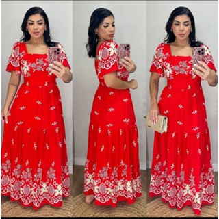 Vestido longo manga curta Viscolinho