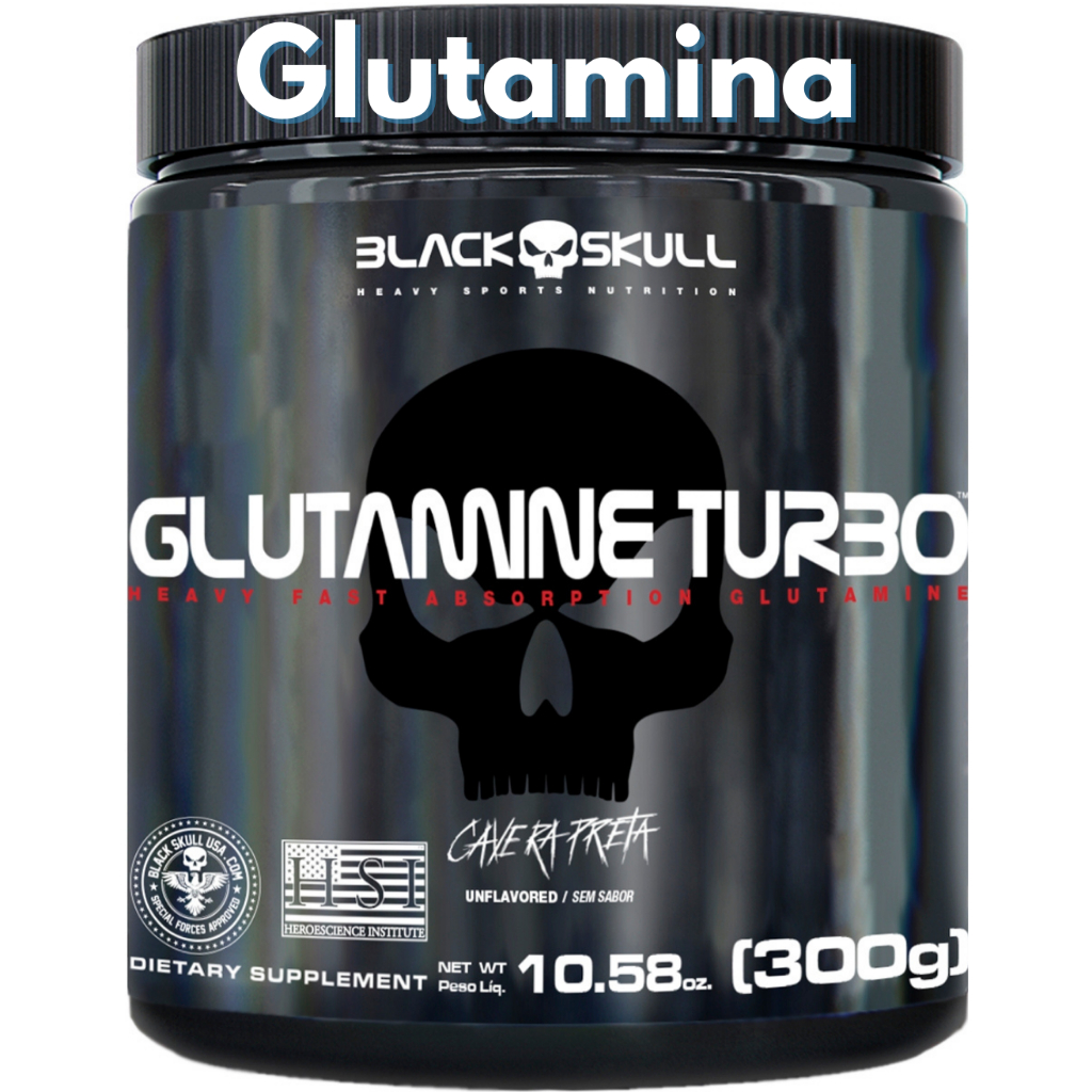 Glutamina Turbo 300g Black Skull - Suplemento em pó L-Glutamine Caveira Preta