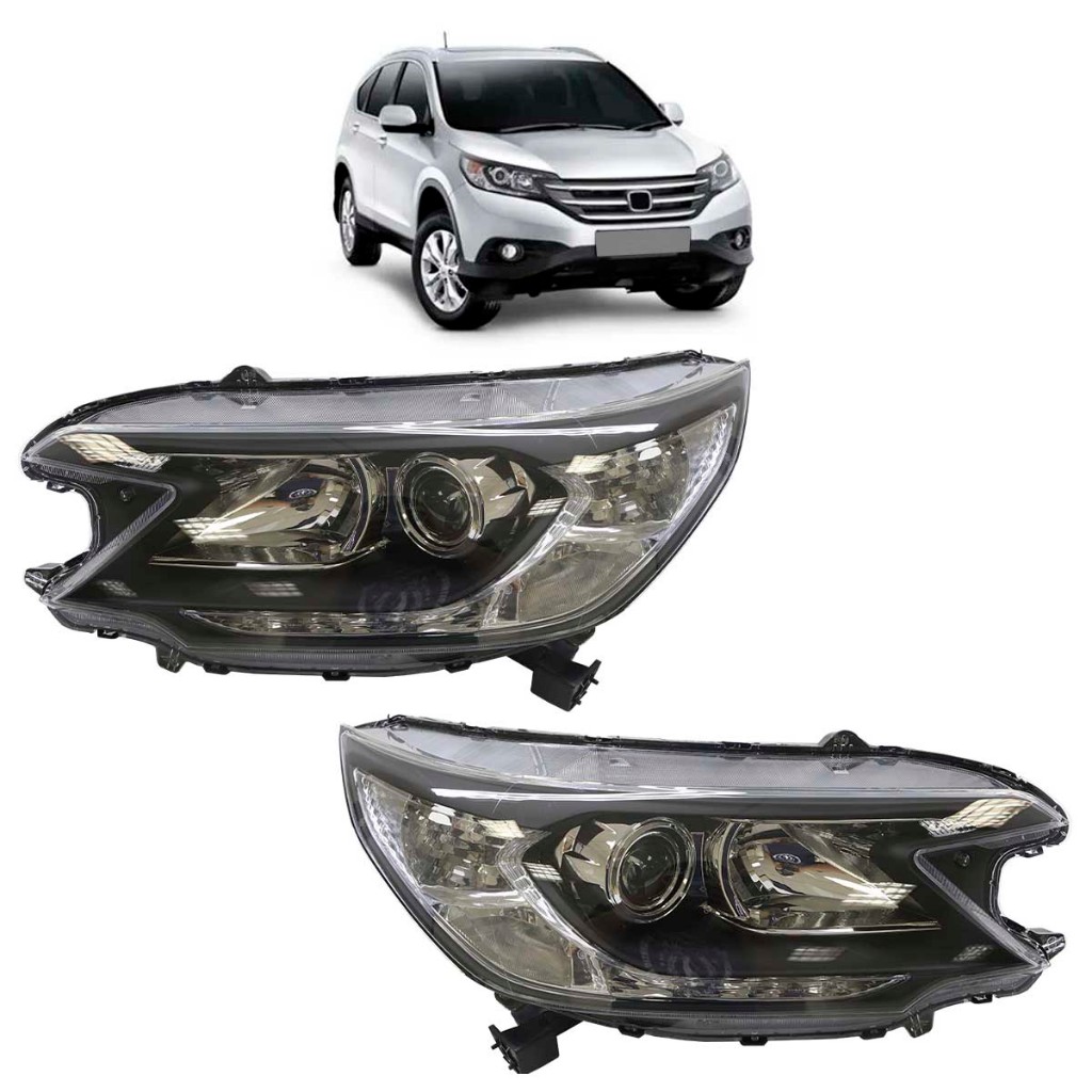 Farol Dianteiro Honda Cr-v 2012 2013 2014 Máscara Negra Lente Lisa Acrilico