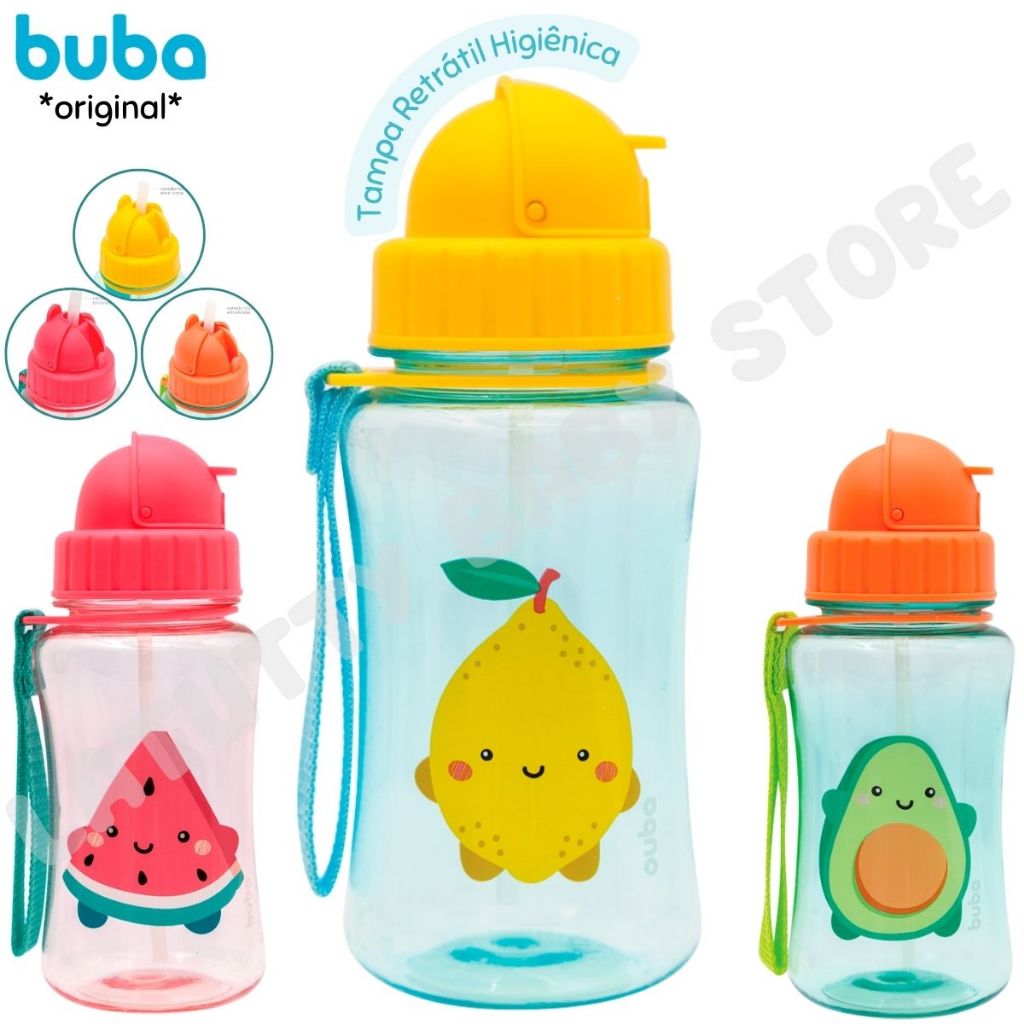 Garrafinha Infantil com Canudo Buba Tampa Higiênica Alça Canudo Silicone 350 ml em Oferta na Shopee